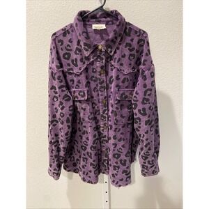 Vanilla Bay Purple Leopard Corduroy Frayed Shacket Jacket Women's 100% cotton